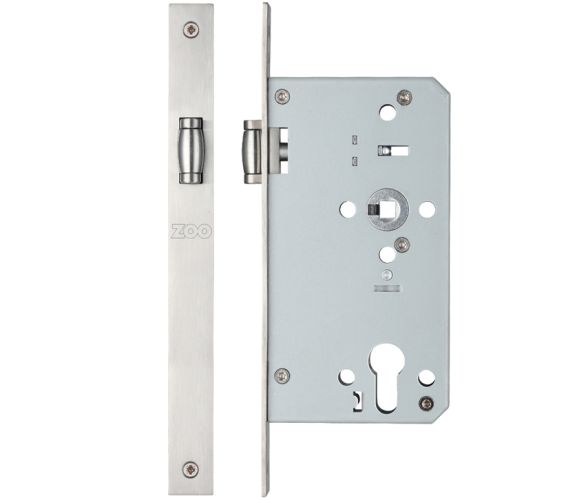 72mm c/c DIN Roller Latch (Square Or Radius Profile), Satin Stainless Steel