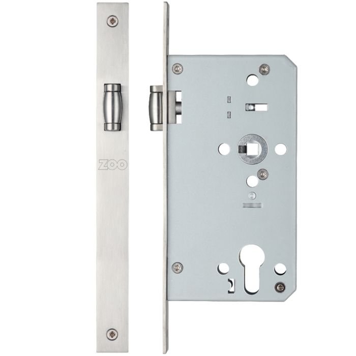 72mm c/c DIN Roller Latch (Square Or Radius Profile), Satin Stainless Steel