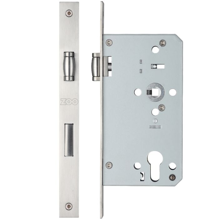 72mm c/c DIN Roller Sash Lock (Square Or Radius Profile), Satin Stainless Steel