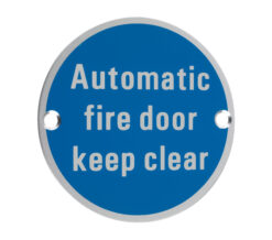 ZSA Door Sign - Automatic Fire Door Keep Clear, Satin Aluminium