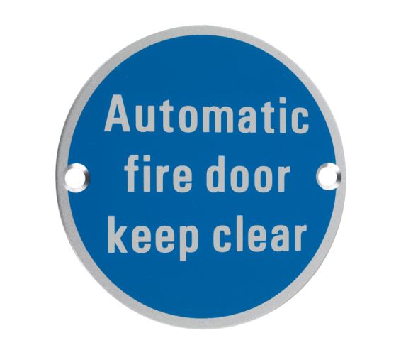 ZSA Door Sign – Automatic Fire Door Keep Clear, Satin Aluminium