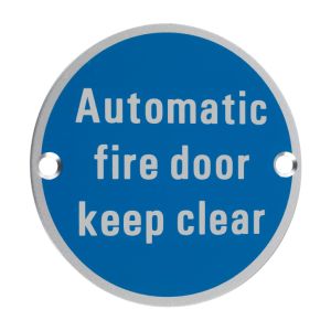 ZSA Door Sign – Automatic Fire Door Keep Clear, Satin Aluminium
