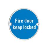 ZSS Door Sign - Fire Door Keep Locked, Polished Stainless Steel