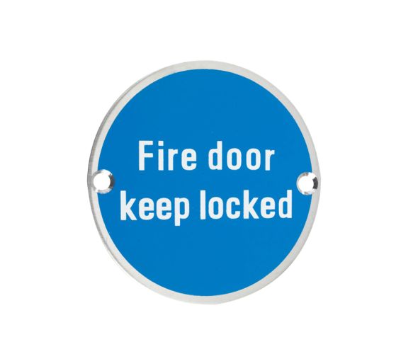 ZSS Door Sign – Fire Door Keep Locked, Polished Stainless Steel