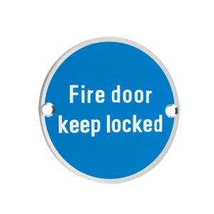 ZSS Door Sign – Fire Door Keep Locked, Polished Stainless Steel