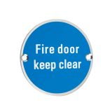 ZSS Door Sign - Fire Door Keep Clear, Polished  Stainless Steel