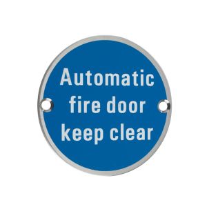 ZSS Door Sign – Automatic Fire Door Keep Clear, Satin Stainless Steel