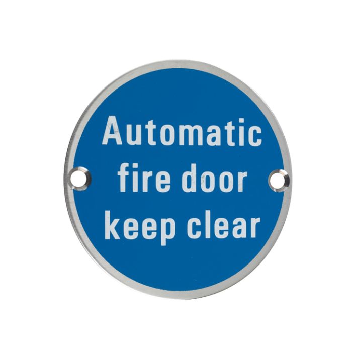 ZSS Door Sign – Automatic Fire Door Keep Clear, Satin Stainless Steel
