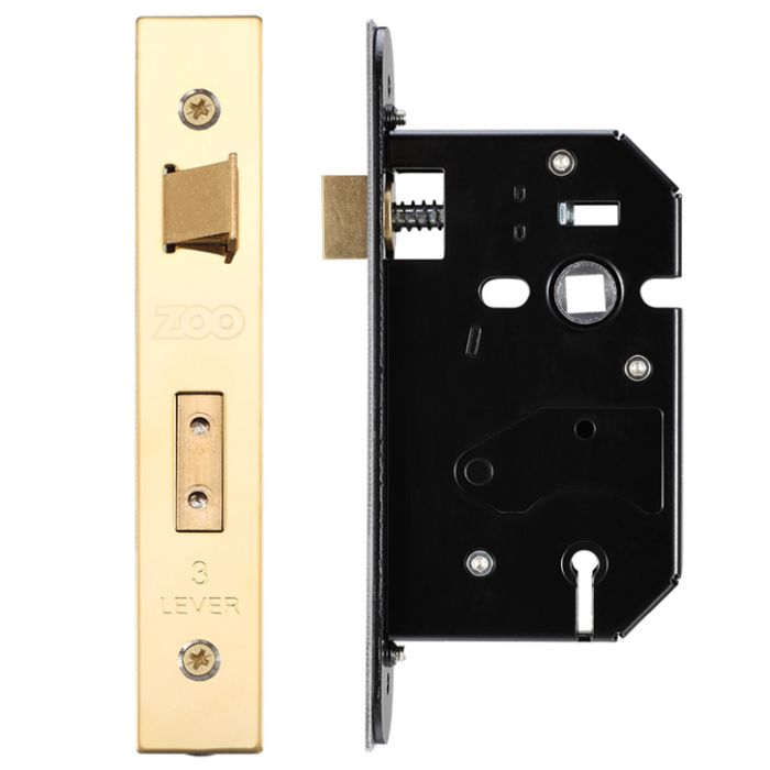 3 Lever UK Replacement Sash Lock (65.5mm OR 78mm), PVD Stainless Brass