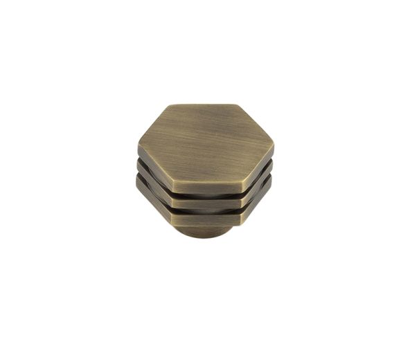 Frelan Hardware Hoxton Nile Hex Cupboard Door Knob With Step Detail (30mm), Antique Brass – HOX330AB