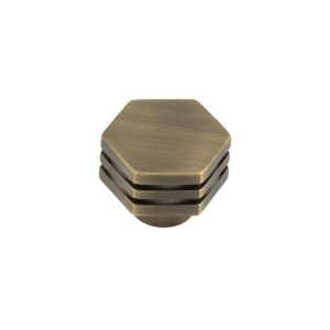 Frelan Hardware Hoxton Nile Hex Cupboard Door Knob With Step Detail (30mm), Antique Brass – HOX330AB