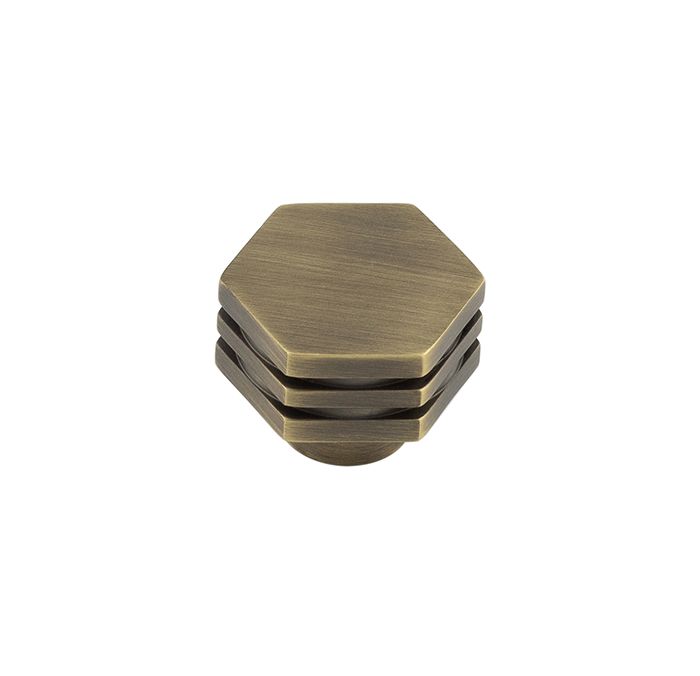 Frelan Hardware Hoxton Nile Hex Cupboard Door Knob With Step Detail (30mm), Antique Brass – HOX330AB