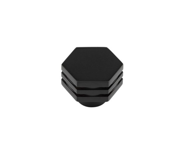 Frelan Hardware Hoxton Nile Hex Cupboard Door Knob With Step Detail (30mm), Matt Black – HOX330MB