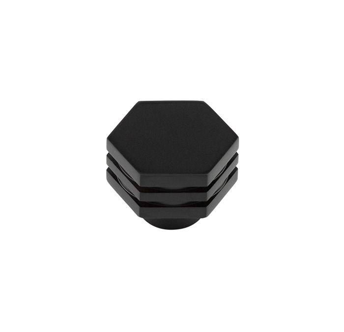 Frelan Hardware Hoxton Nile Hex Cupboard Door Knob With Step Detail (30mm), Matt Black – HOX330MB