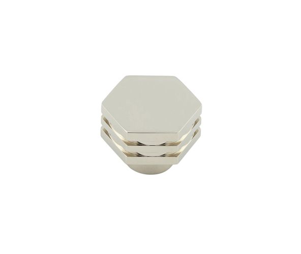 Frelan Hardware Hoxton Nile Hex Cupboard Door Knob With Step Detail (30mm), Polished Nickel – HOX330PN