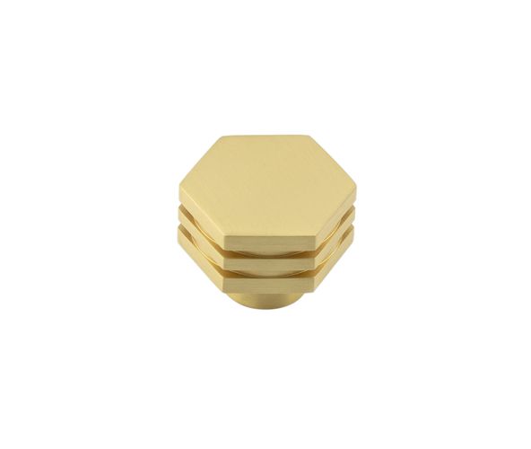Frelan Hardware Hoxton Nile Hex Cupboard Door Knob With Step Detail (30mm OR 40mm), Satin Brass – HOX330SB
