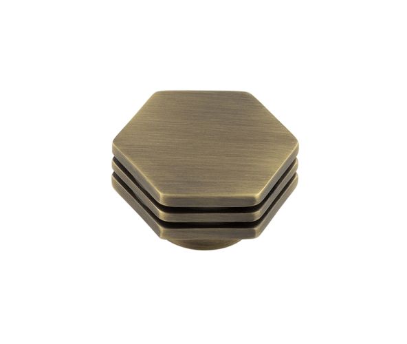 Frelan Hardware Hoxton Nile Hex Cupboard Door Knob With Step Detail (40mm), Antique Brass – HOX340AB
