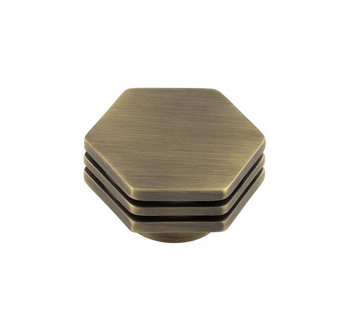 Frelan Hardware Hoxton Nile Hex Cupboard Door Knob With Step Detail (40mm), Antique Brass – HOX340AB
