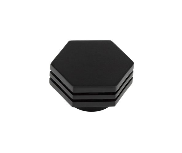 Frelan Hardware Hoxton Nile Hex Cupboard Door Knob With Step Detail (40mm), Matt Black – HOX340MB