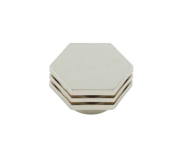 Frelan Hardware Hoxton Nile Hex Cupboard Door Knob With Step Detail (40mm), Polished Nickel – HOX340PN