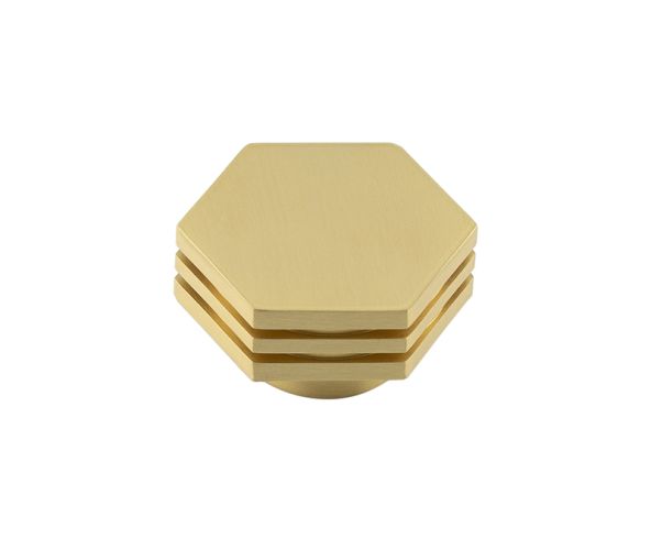 Frelan Hardware Hoxton Nile Hex Cupboard Door Knob With Step Detail (40mm), Satin Brass – HOX340SB