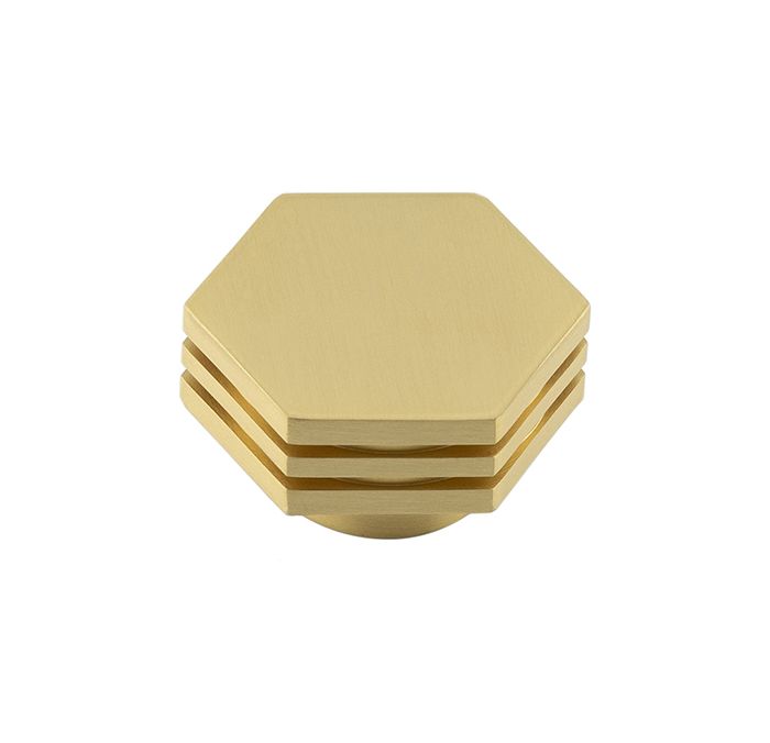 Frelan Hardware Hoxton Nile Hex Cupboard Door Knob With Step Detail (40mm), Satin Brass – HOX340SB