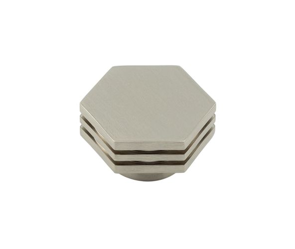 Frelan Hardware Hoxton Nile Hex Cupboard Door Knob With Step Detail (40mm), Satin Nickel – HOX340SN