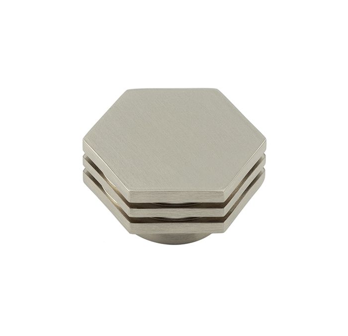 Frelan Hardware Hoxton Nile Hex Cupboard Door Knob With Step Detail (40mm), Satin Nickel – HOX340SN
