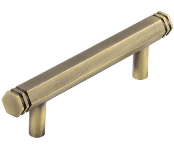 Frelan Hardware Hoxton Nile Hex Cabinet Pull Handle With End Step Detail (96mm), Antique Brass – HOX350AB