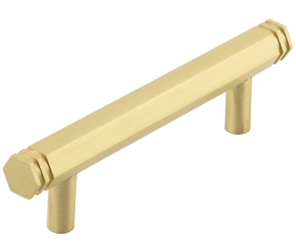 Frelan Hardware Hoxton Nile Hex Cabinet Pull Handle With End Step Detail (96mm), Satin Brass – HOX350SB