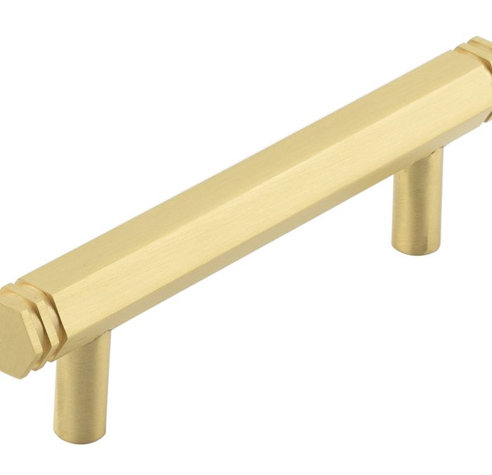 Frelan Hardware Hoxton Nile Hex Cabinet Pull Handle With End Step Detail (96mm), Satin Brass – HOX350SB