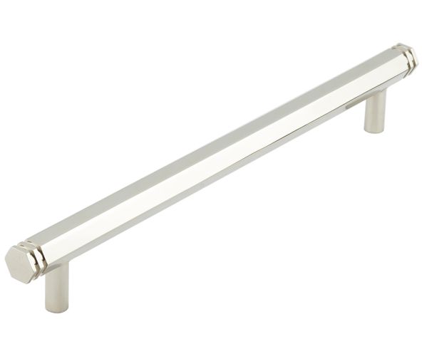 Frelan Hardware Hoxton Nile Hex Cabinet Pull Handle With End Step Detail (224mm c/c), Polished Nickel – HOX360PN