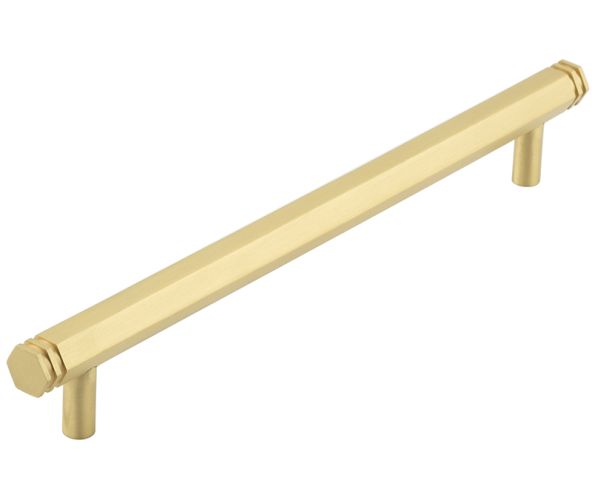 Frelan Hardware Hoxton Nile Hex Cabinet Pull Handle With End Step Detail (224mm c/c), Satin Brass – HOX360SB