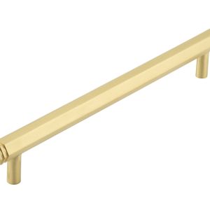 Frelan Hardware Hoxton Nile Hex Cabinet Pull Handle With End Step Detail (224mm c/c), Satin Brass – HOX360SB