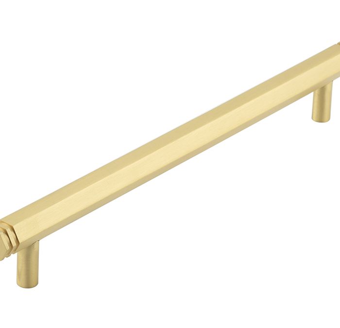 Frelan Hardware Hoxton Nile Hex Cabinet Pull Handle With End Step Detail (224mm c/c), Satin Brass – HOX360SB