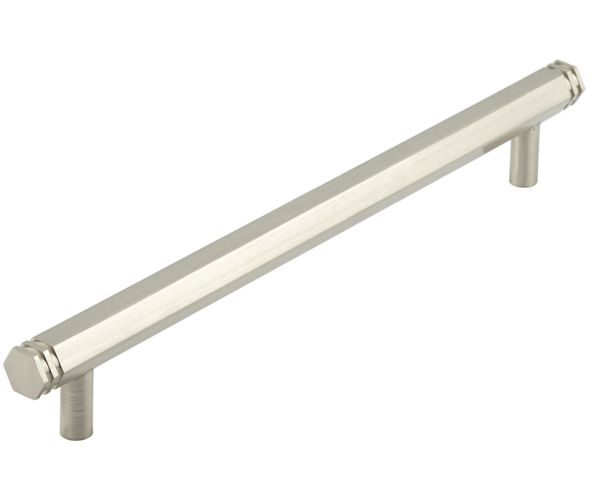 Frelan Hardware Hoxton Nile Hex Cabinet Pull Handle With End Step Detail (224mm c/c), Satin Nickel – HOX360SN