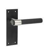 Frelan Hardware Knurled T-Bar Lever Door Handles On Backplate, Matt Black & Stainless Steel - JMB100 (sold in pairs)