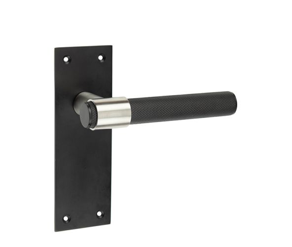 Frelan Hardware Knurled T-Bar Lever Door Handles On Backplate, Matt Black & Stainless Steel – JMB100 (sold in pairs)