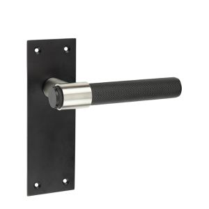 Frelan Hardware Knurled T-Bar Lever Door Handles On Backplate, Matt Black & Stainless Steel – JMB100 (sold in pairs)