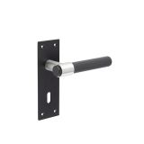 Frelan Hardware Knurled T-Bar Lever Door Handles On Backplate, Matt Black & Stainless Steel - JMB101 (sold in pairs)