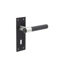 Frelan Hardware Knurled T-Bar Lever Door Handles On Backplate, Matt Black & Stainless Steel – JMB101 (sold in pairs)