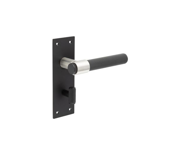 Frelan Hardware Knurled T-Bar Lever Door Handles On Backplate, Matt Black & Stainless Steel – JMB102 (sold in pairs)