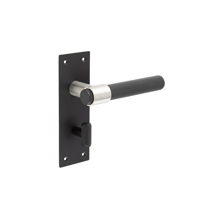 Frelan Hardware Knurled T-Bar Lever Door Handles On Backplate, Matt Black & Stainless Steel – JMB102 (sold in pairs)