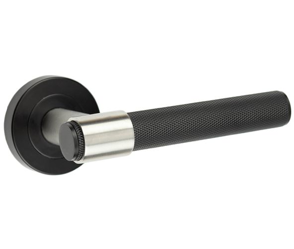 Frelan Hardware T-Bar Knurled Door Handles On Round Rose, Matt Black – JMB105 (sold in pairs)
