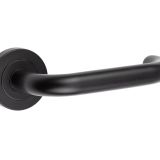 Frelan Hardware Orbit Door Handles On Round Rose, Matt Black - JMB13 (sold in pairs)