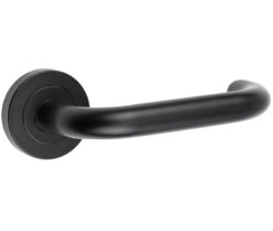 Frelan Hardware Orbit Door Handles On Round Rose, Matt Black - JMB13 (sold in pairs)