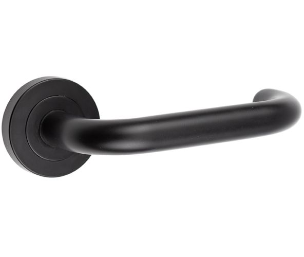 Frelan Hardware Orbit Door Handles On Round Rose, Matt Black – JMB13 (sold in pairs)