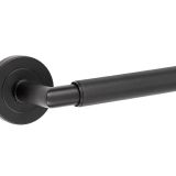 Frelan Hardware Mitred Knurled Door Handles On Round Rose, Matt Black - JMB400 (sold in pairs)