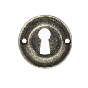 Atlantic Old English Solid Brass Standard Profile Round Escutcheon, Distressed Silver – OERKEDS (sold in pairs)