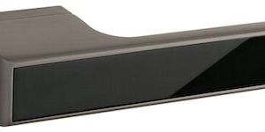 Atlantic Tupai Versaline Tobar Designer Door Handles On Rectangular Rose, Titanium – T3089LMBTT TITANIUM WITH BLACK DECORATIVE PLATE